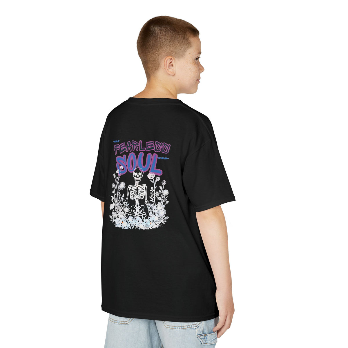Kids T-Shirt — 'Fearless Soul' Skeleton Floral Graphic Tee