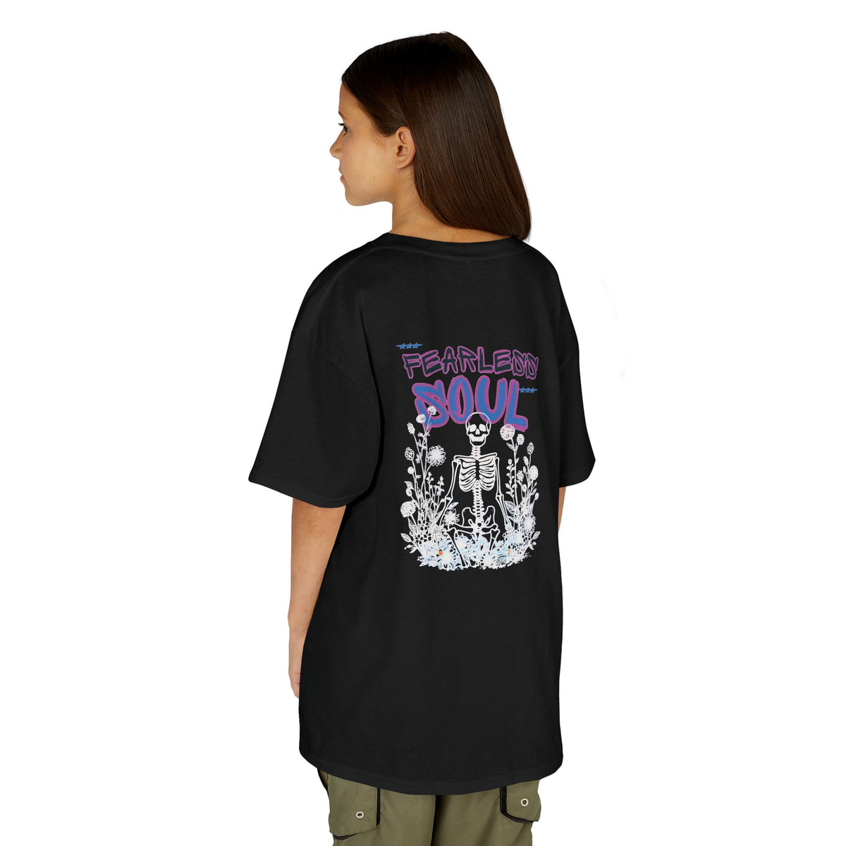 Kids T-Shirt — 'Fearless Soul' Skeleton Floral Graphic Tee