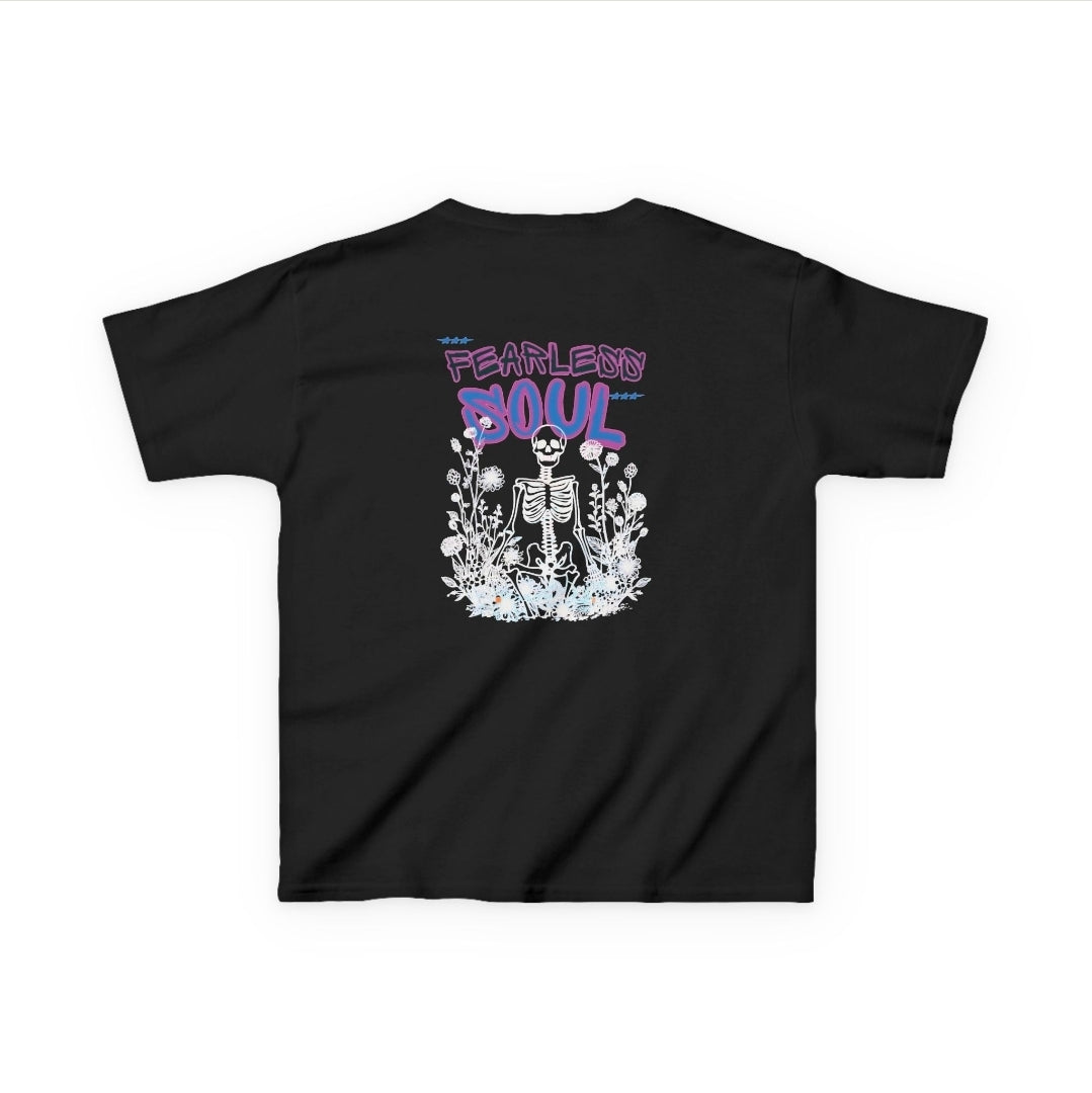 Kids T-Shirt — 'Fearless Soul' Skeleton Floral Graphic Tee